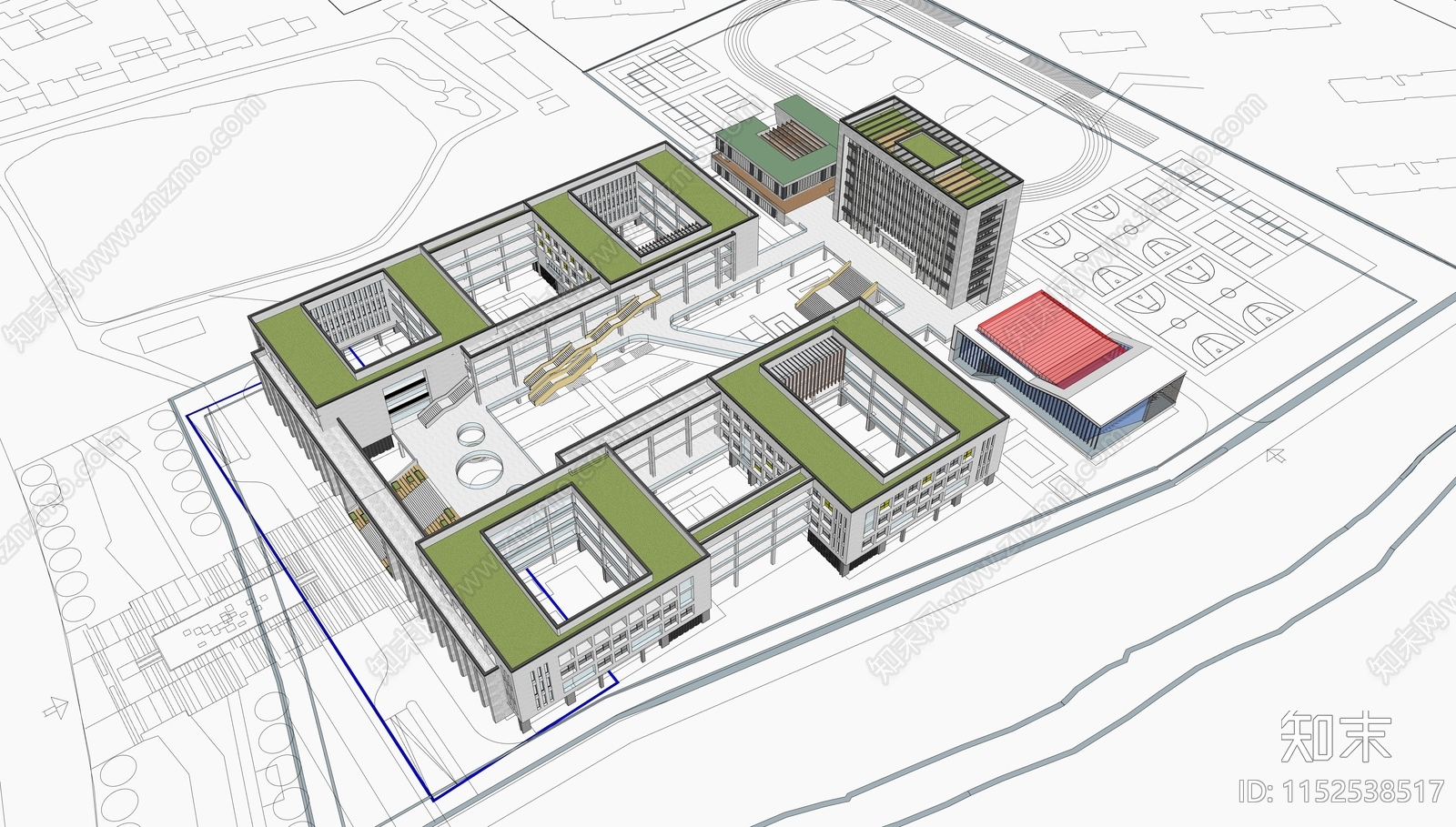 现代学校建筑SU模型下载【ID:1152538517】