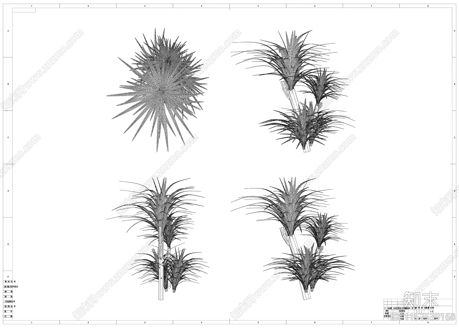 植物类型盆栽树三视图cad施工图下载【ID:1152539168】