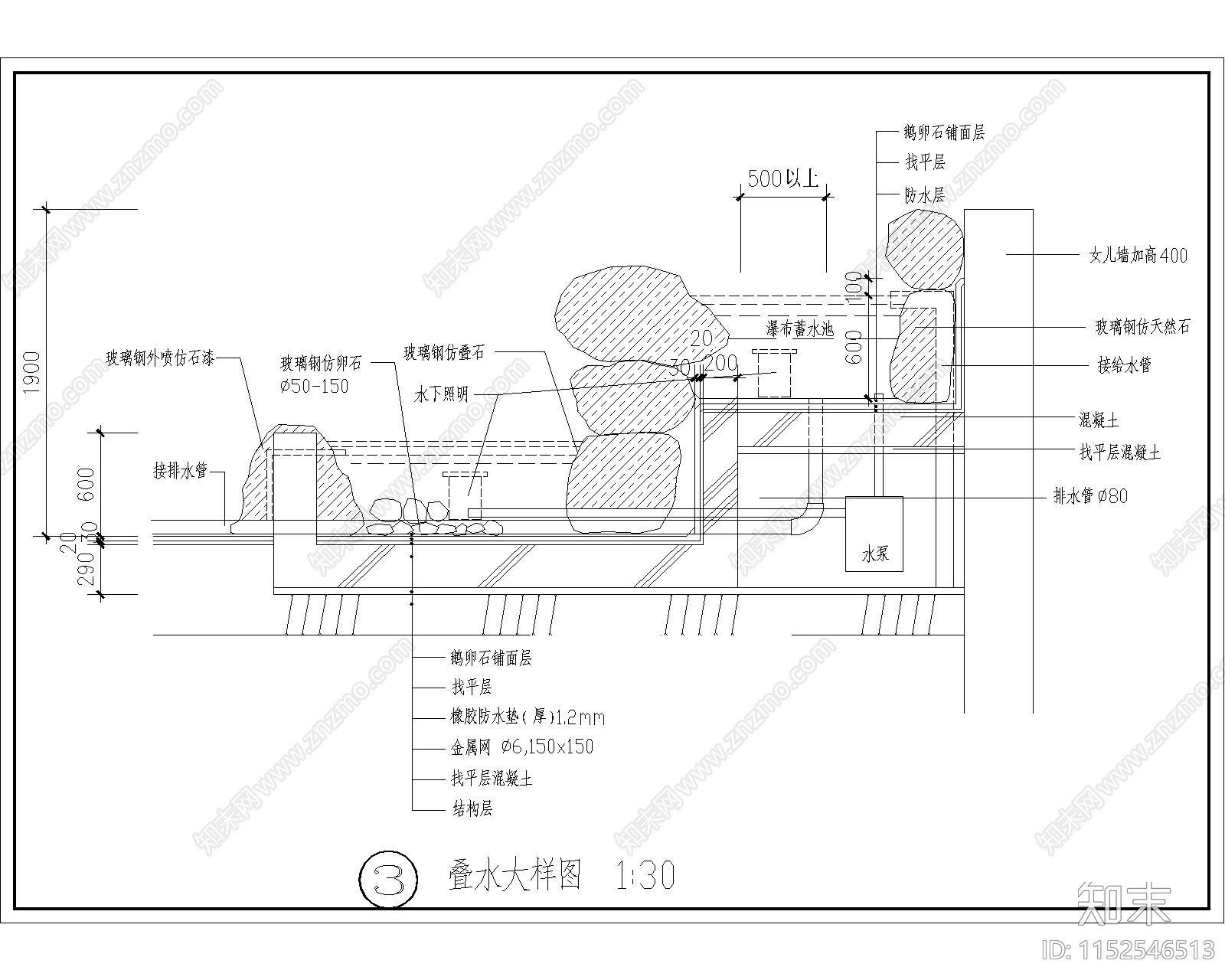 景观水池节点大样图施工图下载【ID:1152546513】