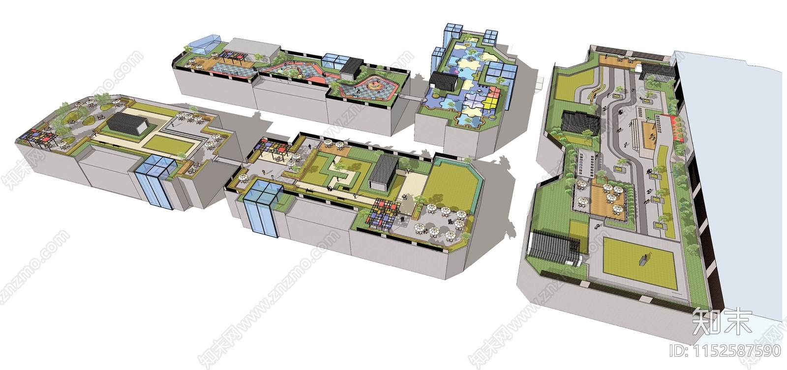 现代商业屋顶花园SU模型下载【ID:1152587590】
