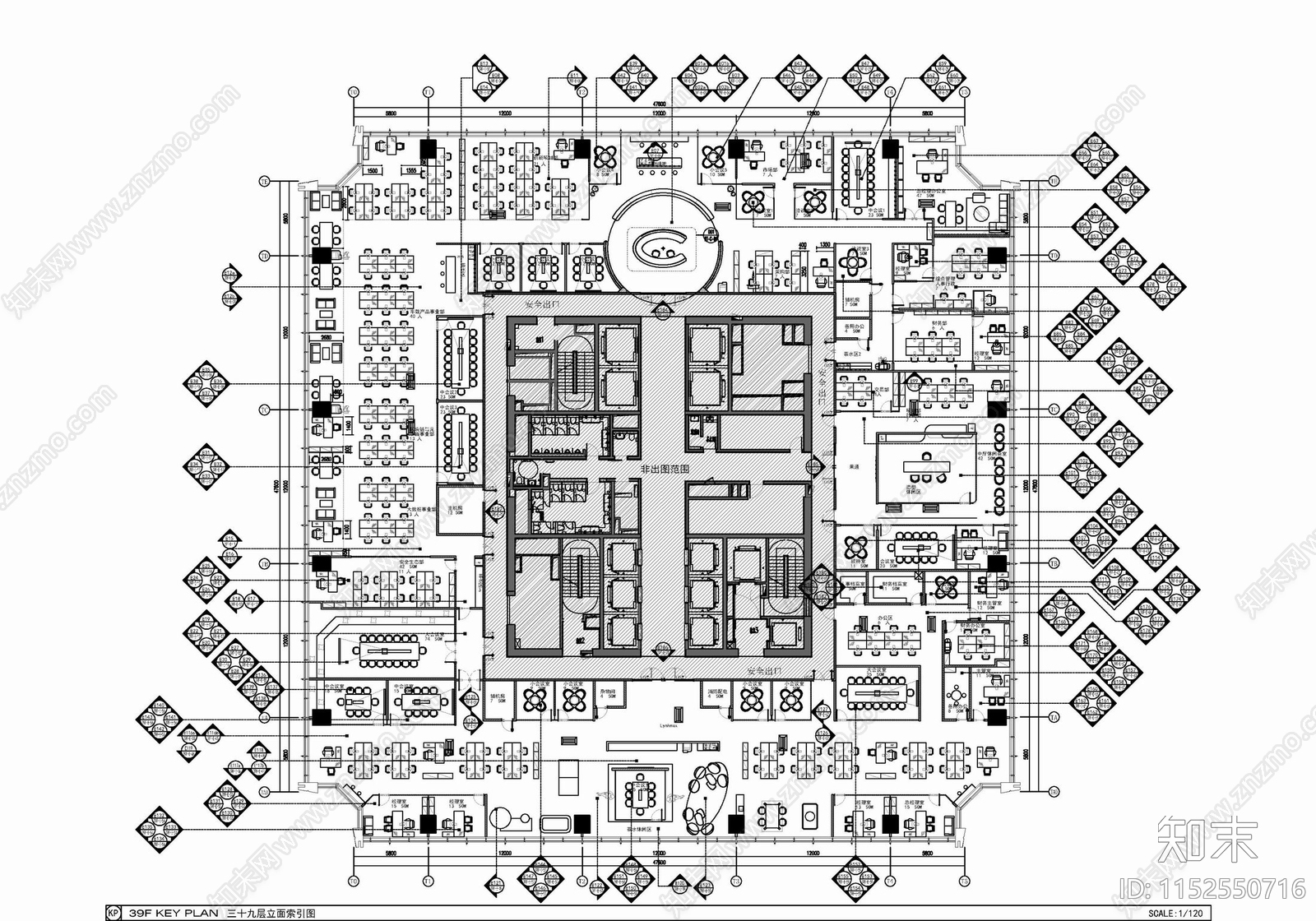 6000㎡两层大型办公室室施工图下载【ID:1152550716】