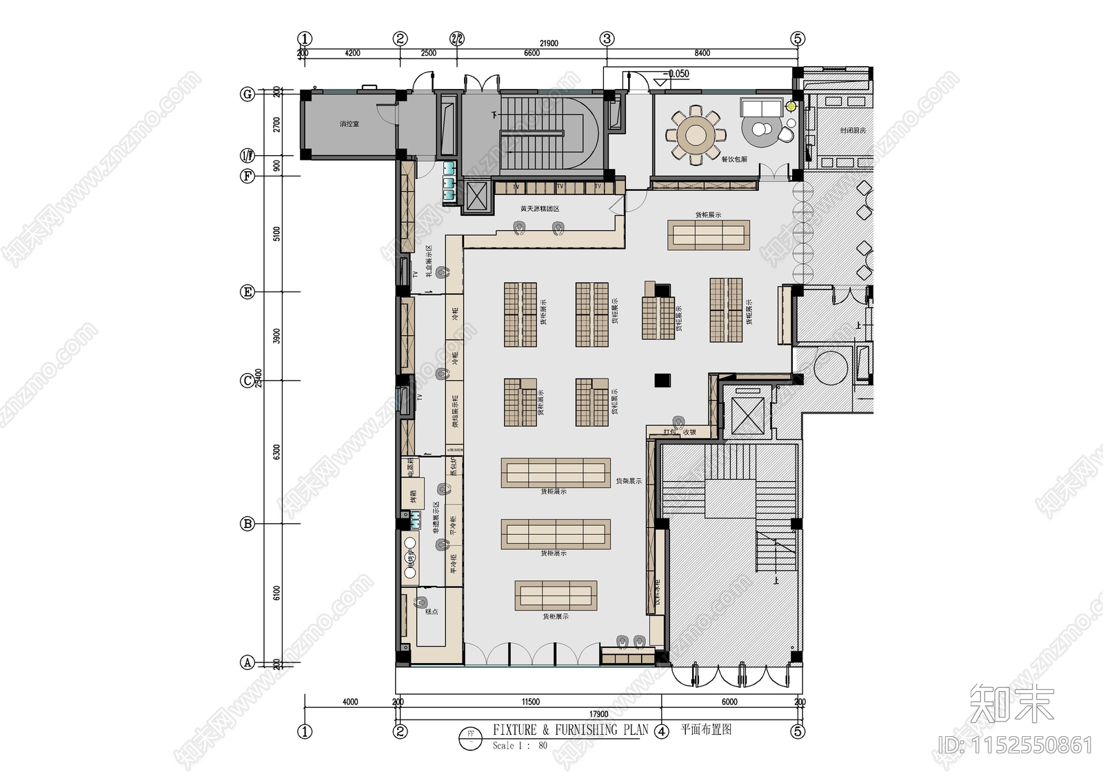 400㎡糕点甜品卖场室施工图下载【ID:1152550861】
