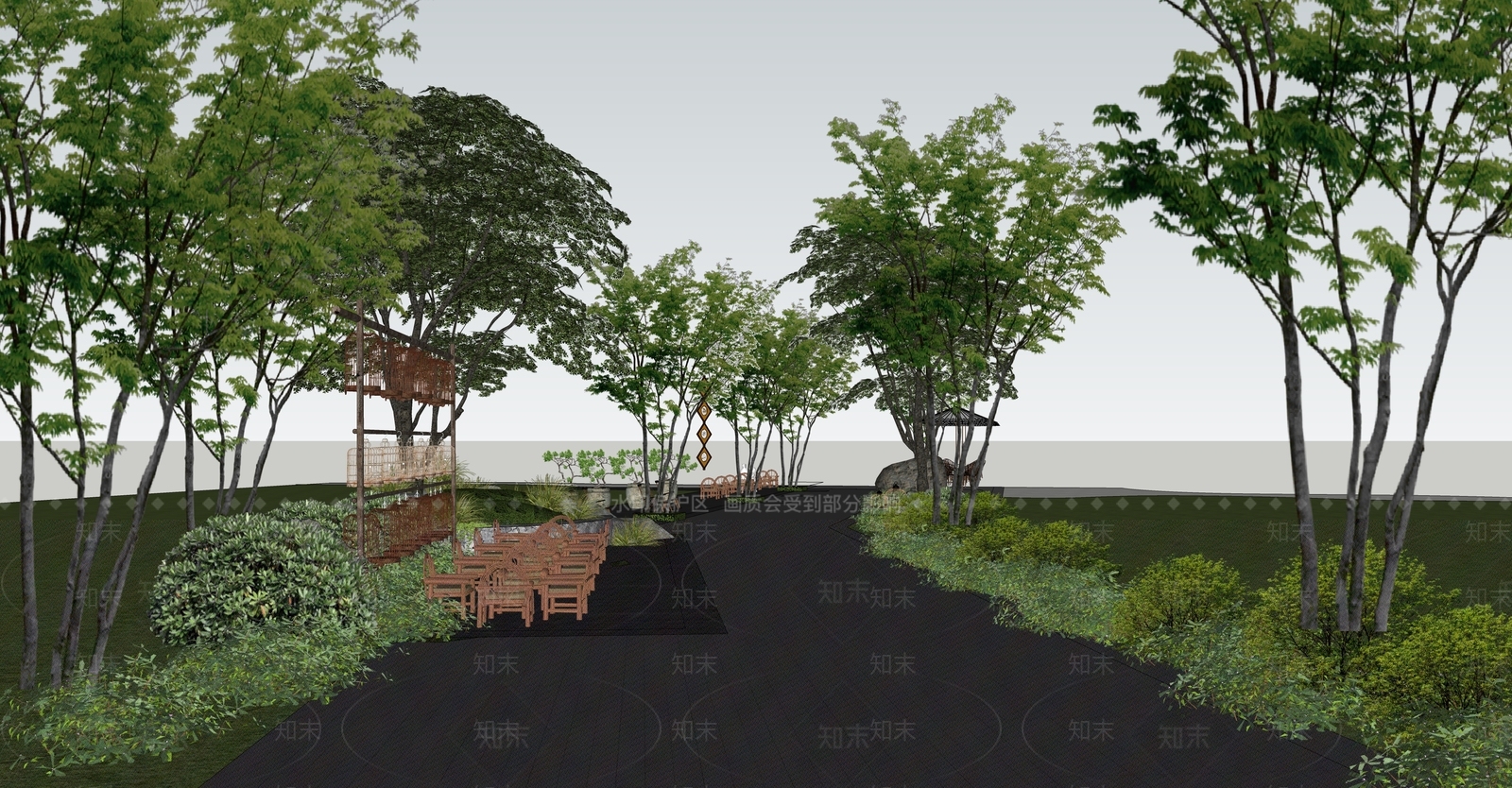 新中式乡村公园SU模型下载【ID:1152551498】