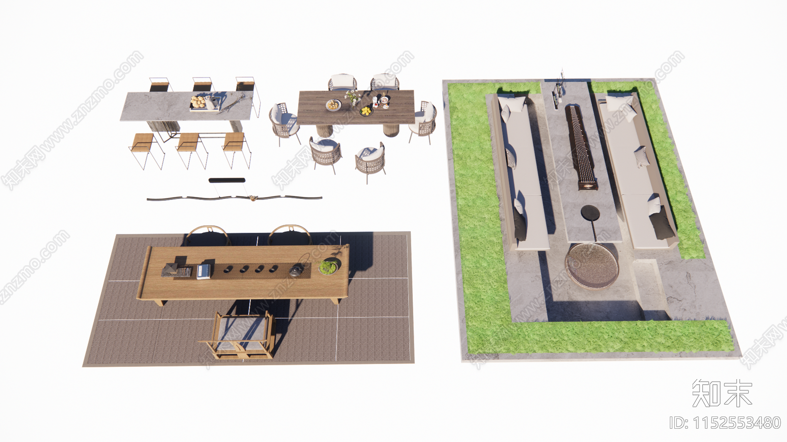 现代户外桌椅组合SU模型下载【ID:1152553480】