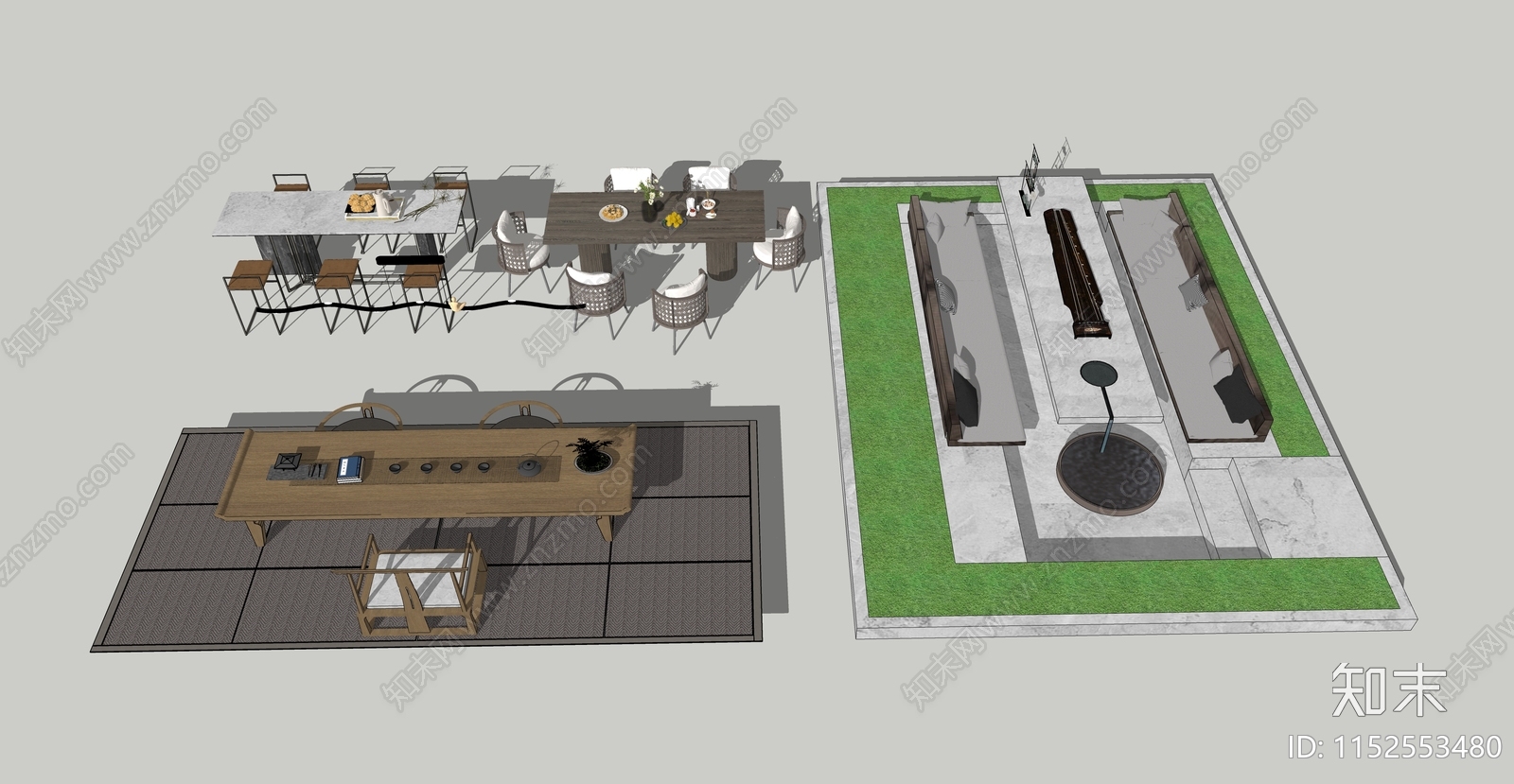 现代户外桌椅组合SU模型下载【ID:1152553480】