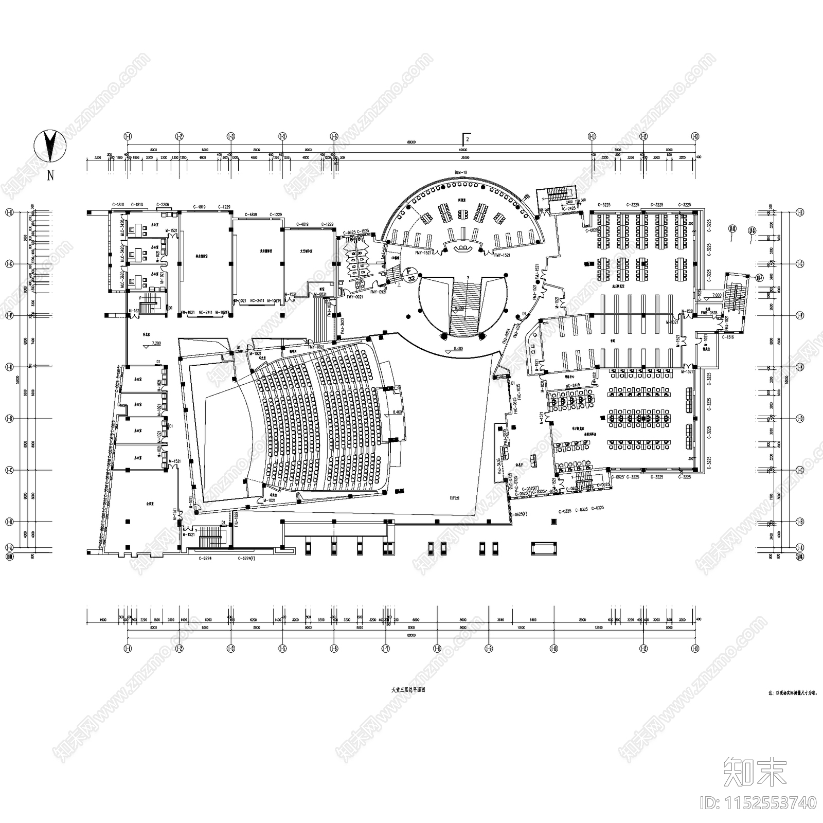 图书馆阅览室室内工装cad施工图下载【ID:1152553740】