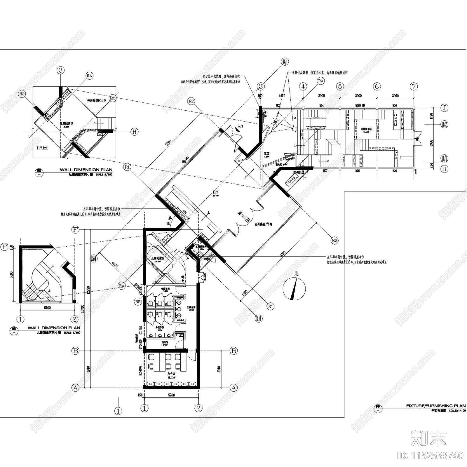 图书馆阅览室室内工装cad施工图下载【ID:1152553740】