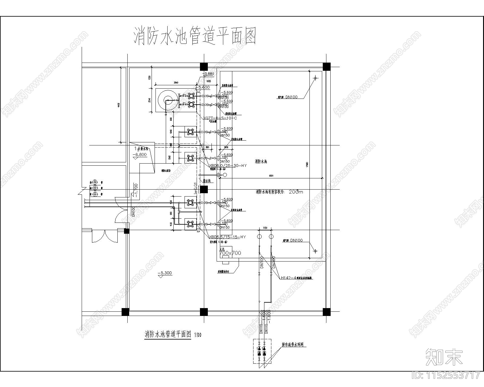 消防水池管道平面cad施工图下载【ID:1152553717】