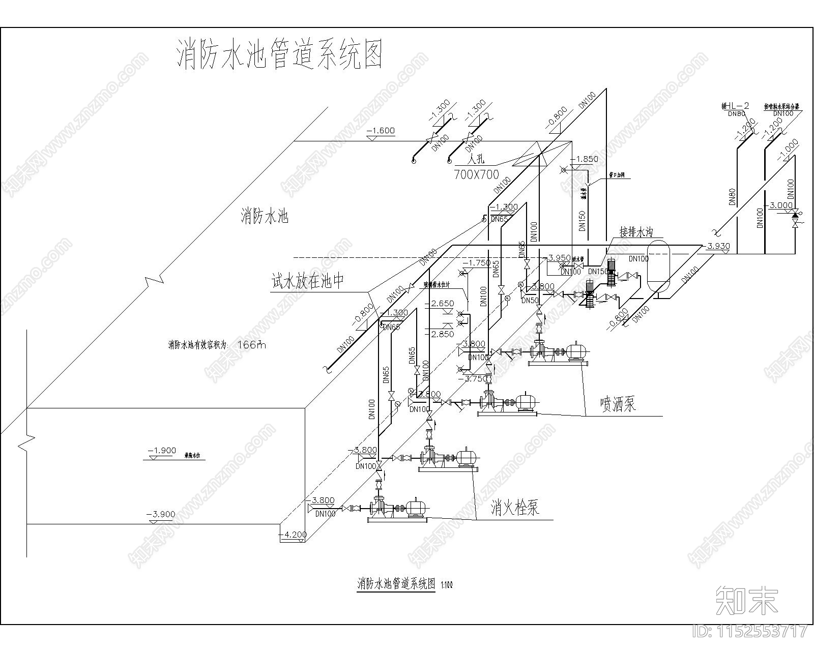 消防水池管道平面cad施工图下载【ID:1152553717】