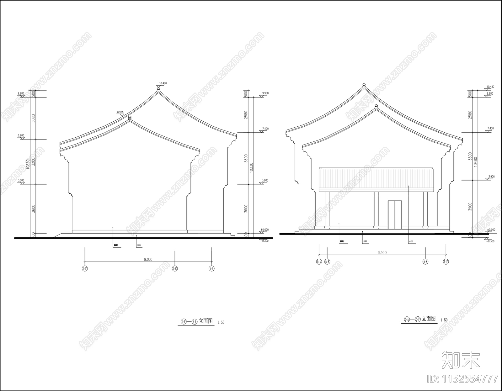 中式商业建筑cad施工图下载【ID:1152554777】