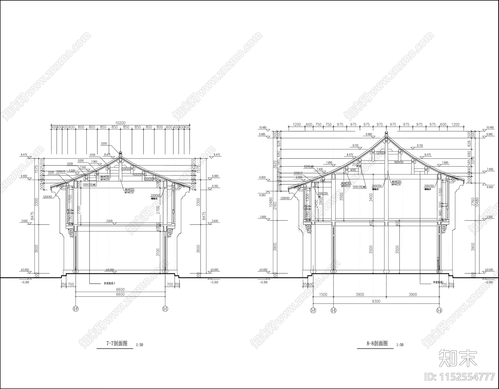 中式商业建筑cad施工图下载【ID:1152554777】