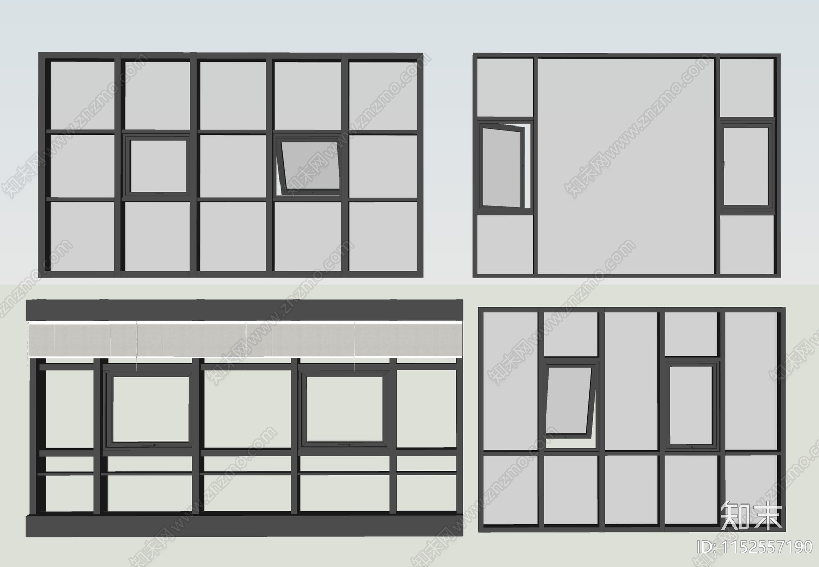 现代窗户组合SU模型下载【ID:1152557190】