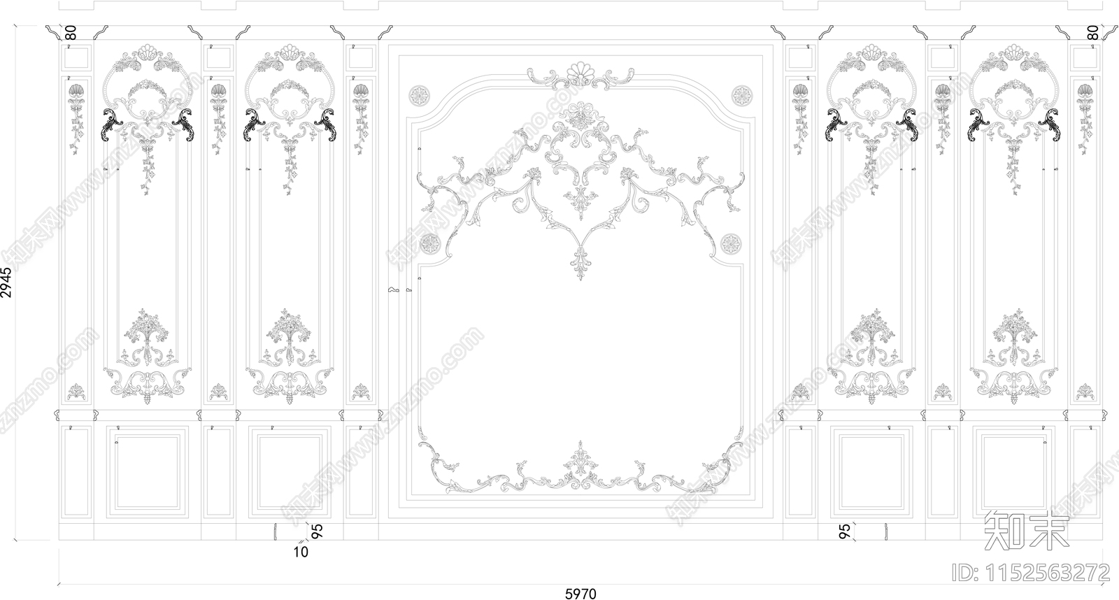 欧式法式墙面石膏线吊顶施工图下载【ID:1152563272】