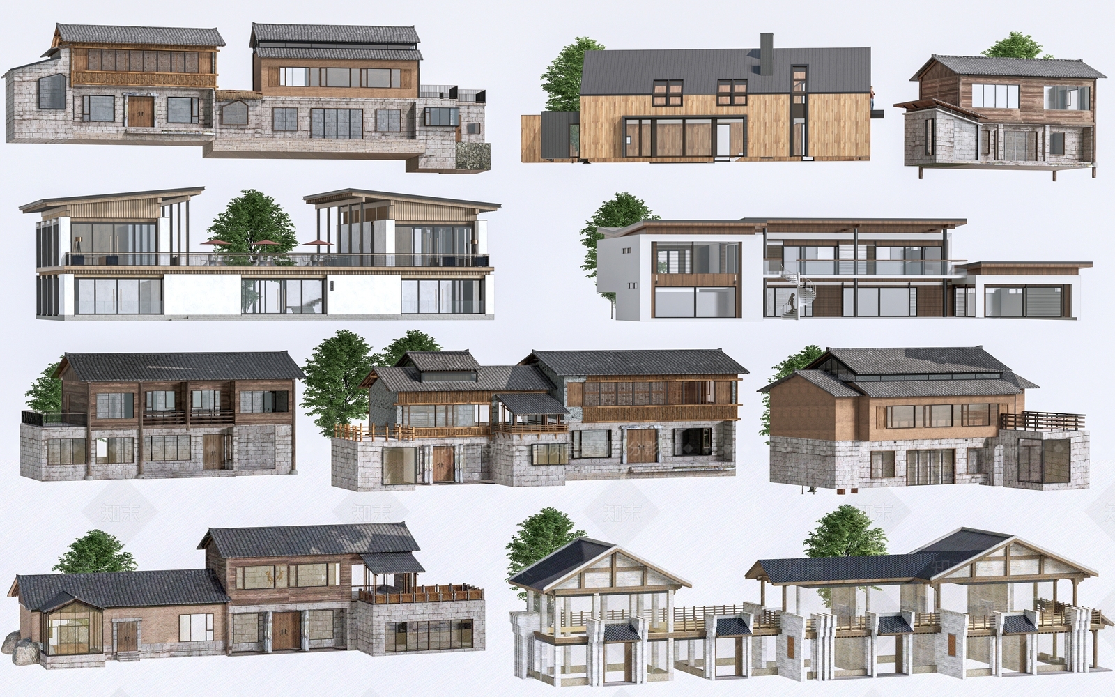 新中式住宅外观3D模型下载【ID:1152563184】