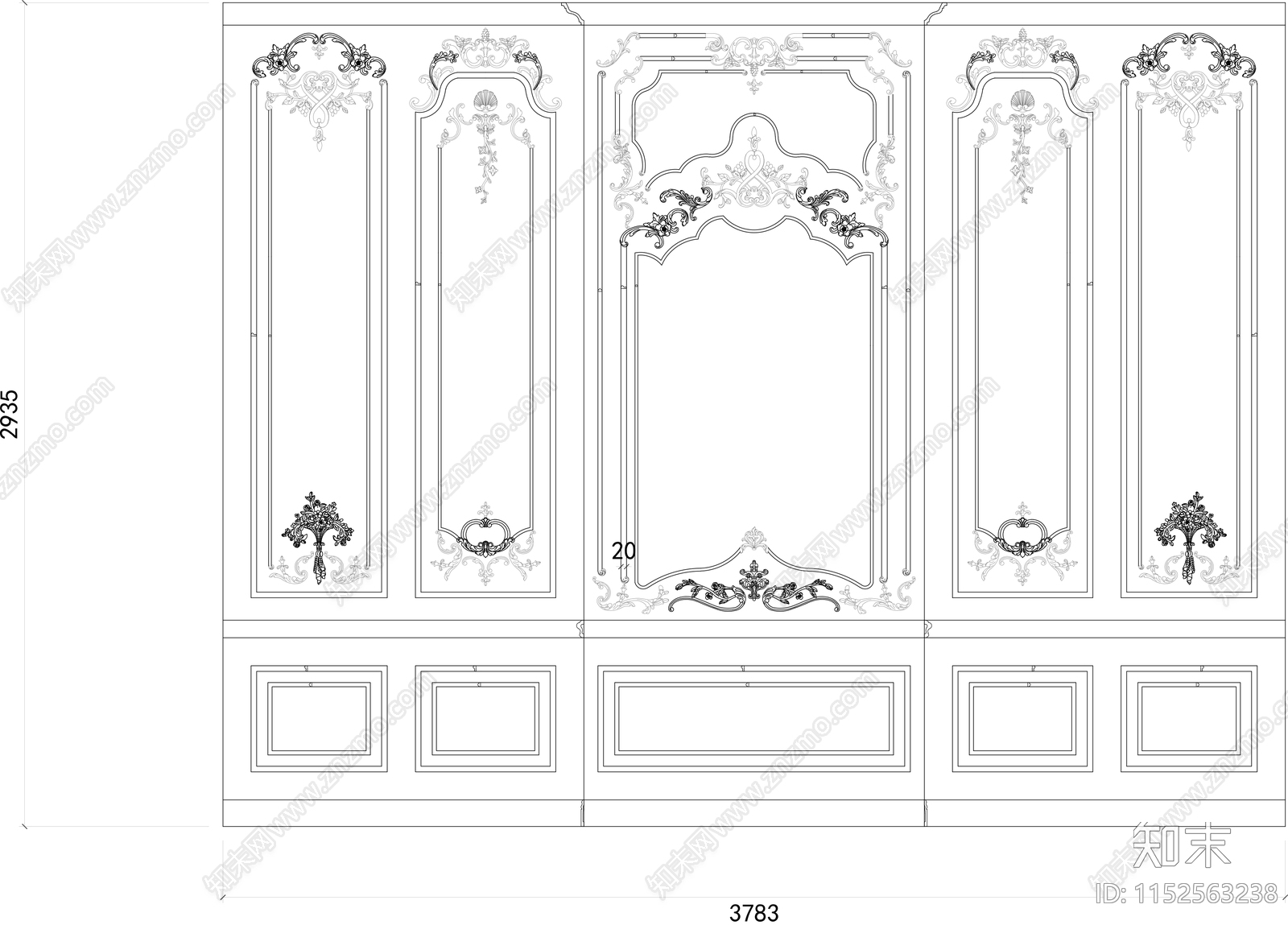 欧式法式墙面石膏线施工图下载【ID:1152563238】