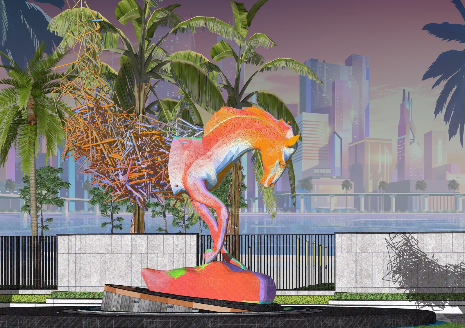 现代马抽象线条雕塑小品SU模型下载【ID:1152566206】