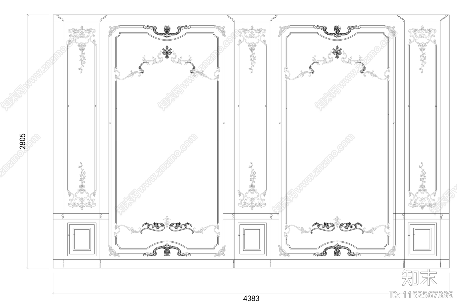 欧式法式墙面石膏线施工图下载【ID:1152567339】