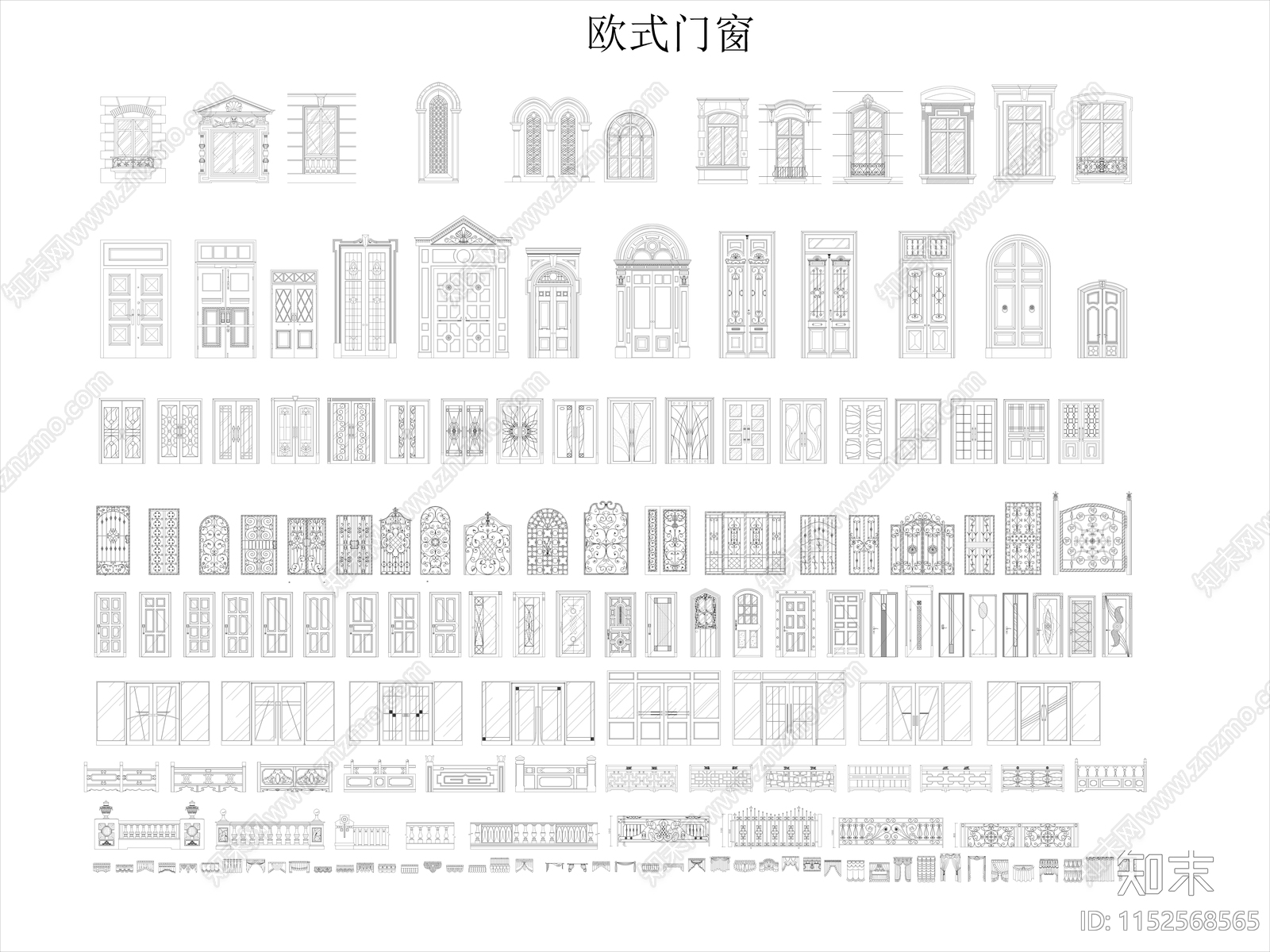 欧式门窗立面样式施工图下载【ID:1152568565】