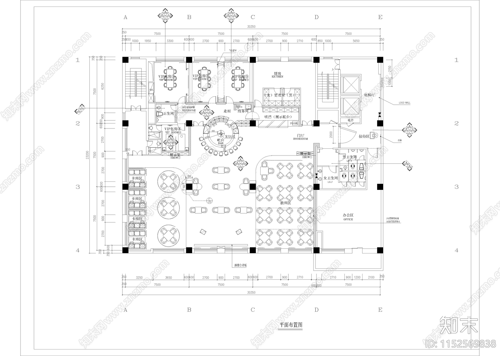 720㎡酒吧cad施工图下载【ID:1152569838】