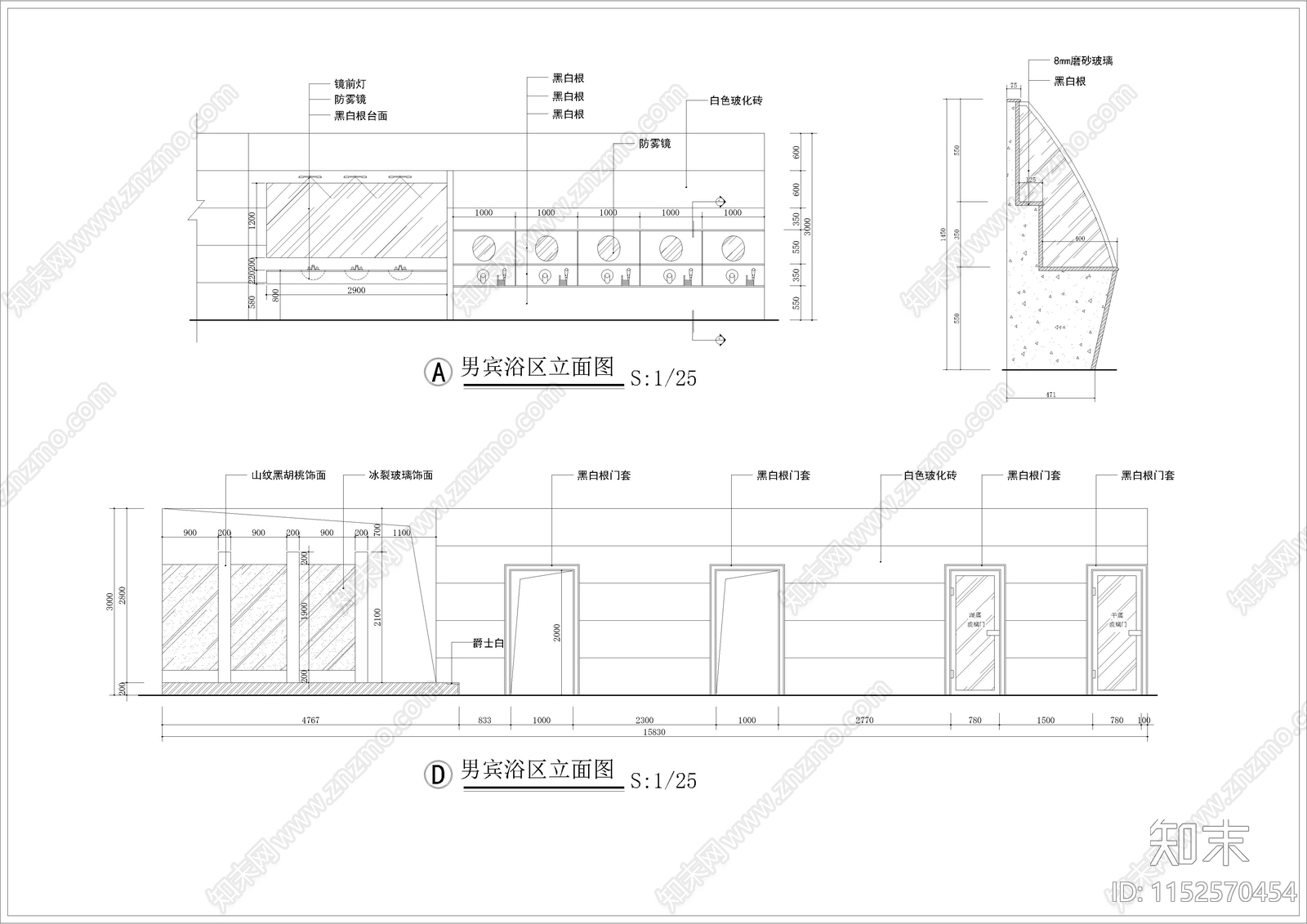 1220㎡洗浴中心cad施工图下载【ID:1152570454】