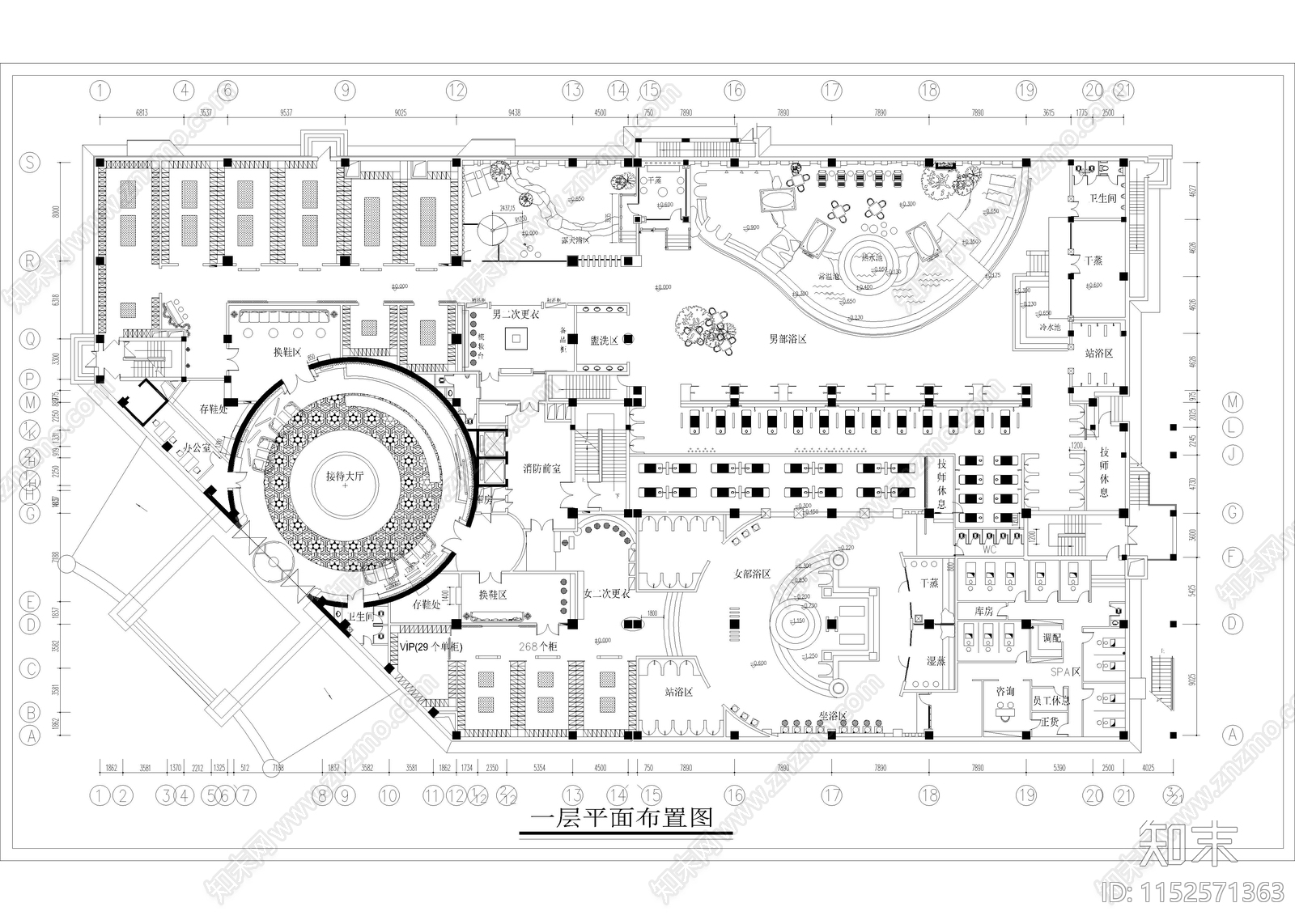 16800㎡休闲会所洗浴中心施工图下载【ID:1152571363】