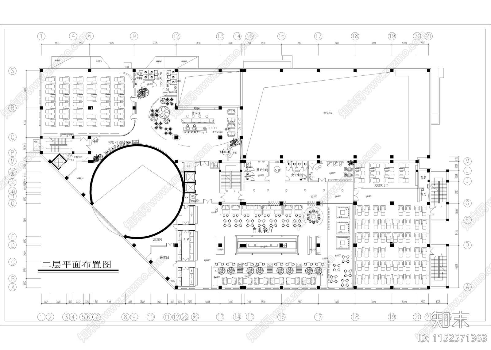 16800㎡休闲会所洗浴中心cad施工图下载【ID:1152571363】