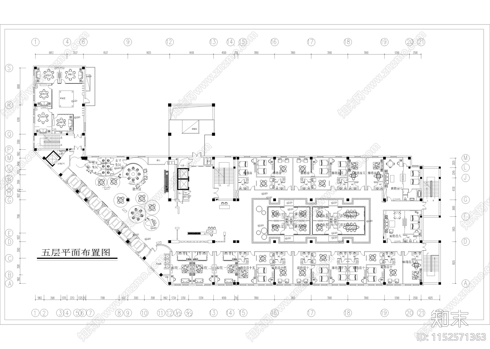 16800㎡休闲会所洗浴中心cad施工图下载【ID:1152571363】