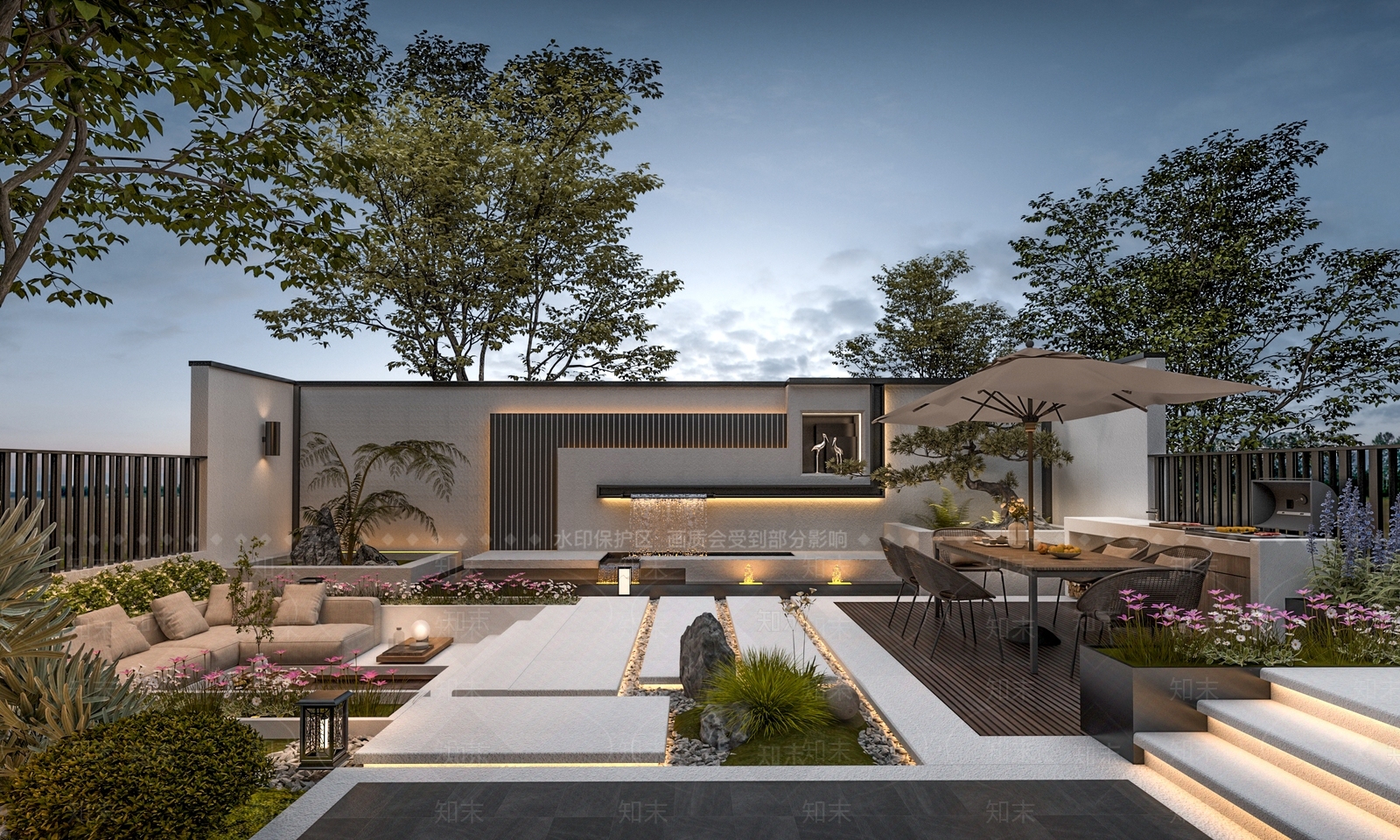 现代庭院花园景观SU模型下载【ID:1152571525】