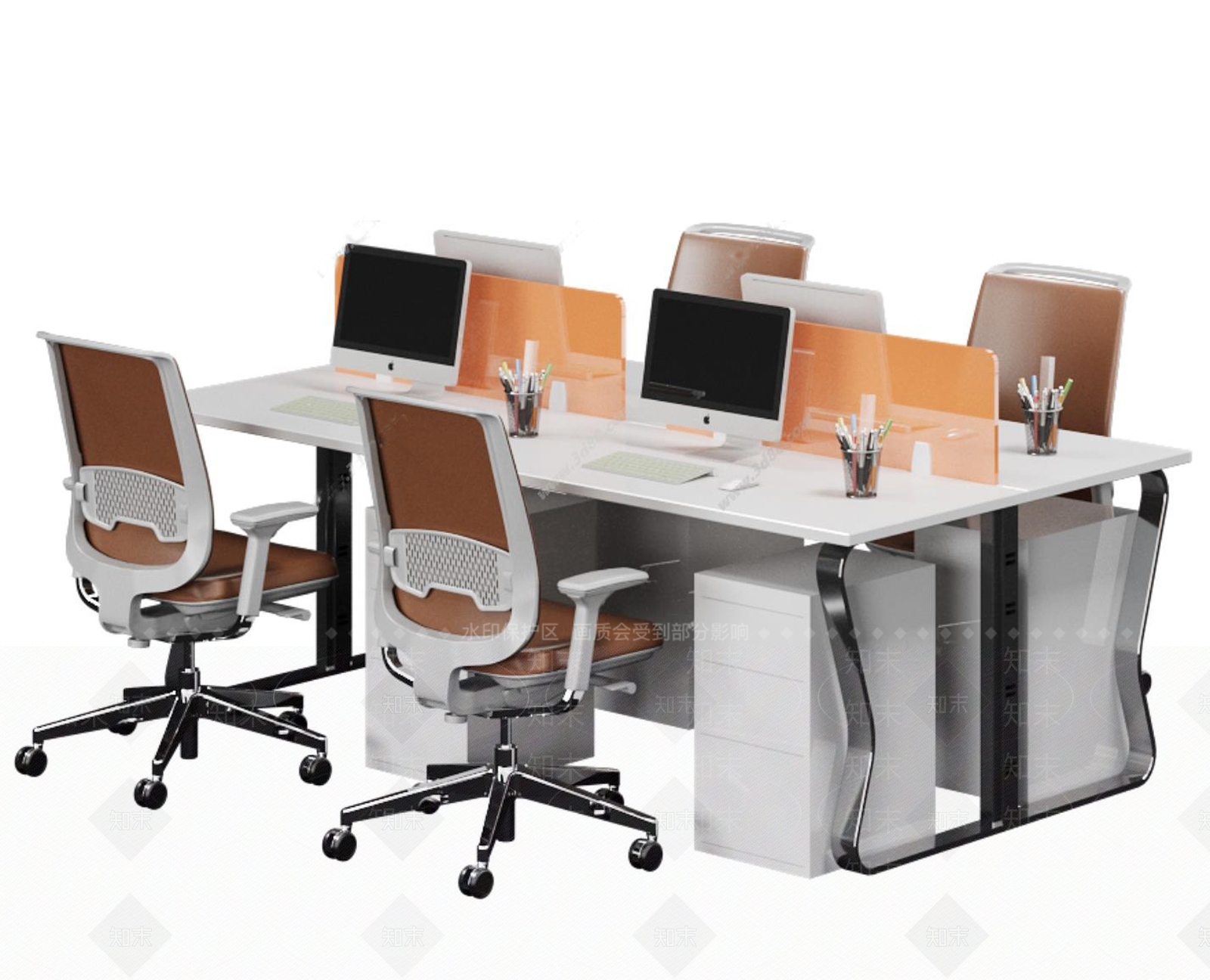 现代公共办公桌椅SU模型下载【ID:1152574644】