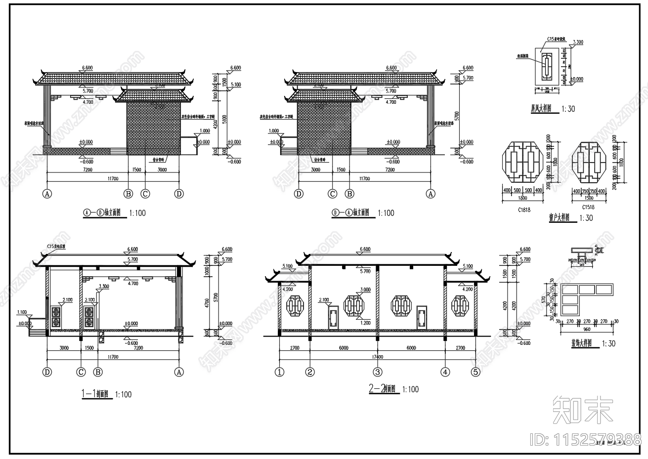 乡村古戏台建筑结构图cad施工图下载【ID:1152579388】