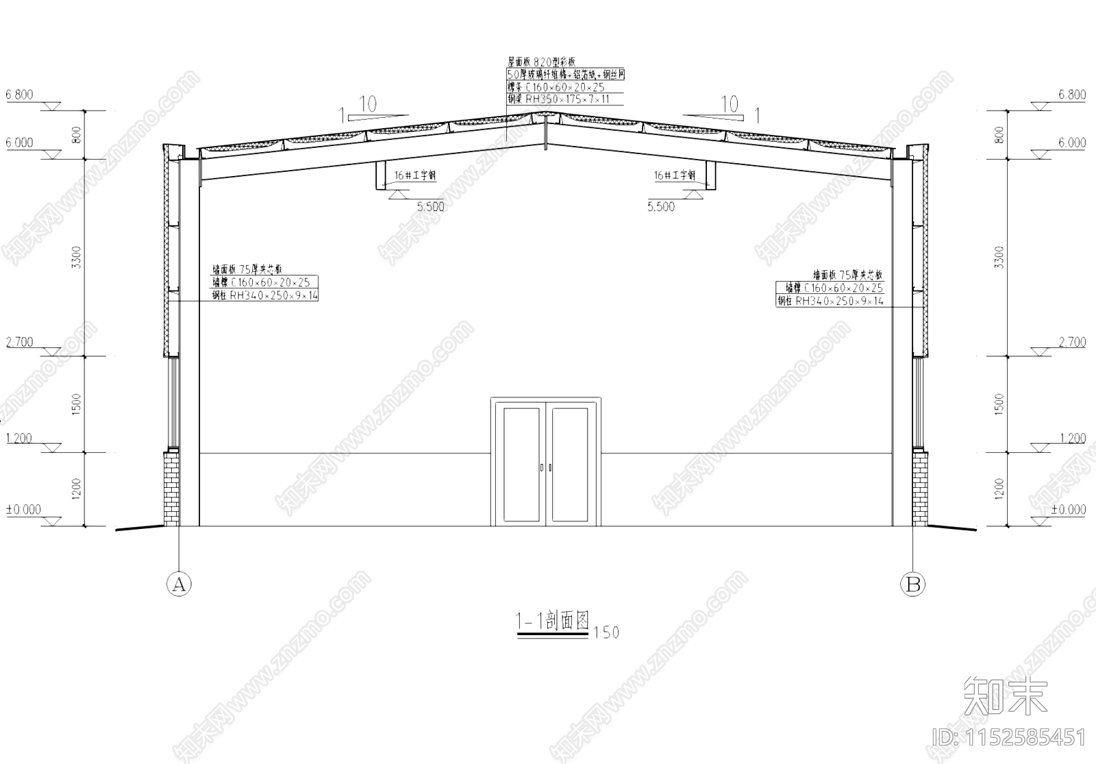单层钢结构车间发电机房工业建筑cad施工图下载【ID:1152585451】