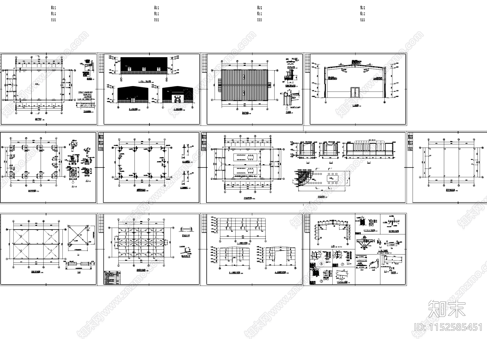 单层钢结构车间发电机房工业建筑cad施工图下载【ID:1152585451】