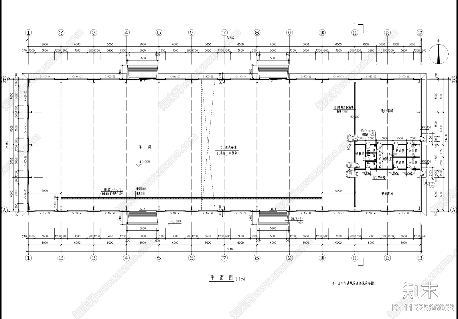 单层轻钢结构车间厂房工业建筑cad施工图下载【ID:1152586063】