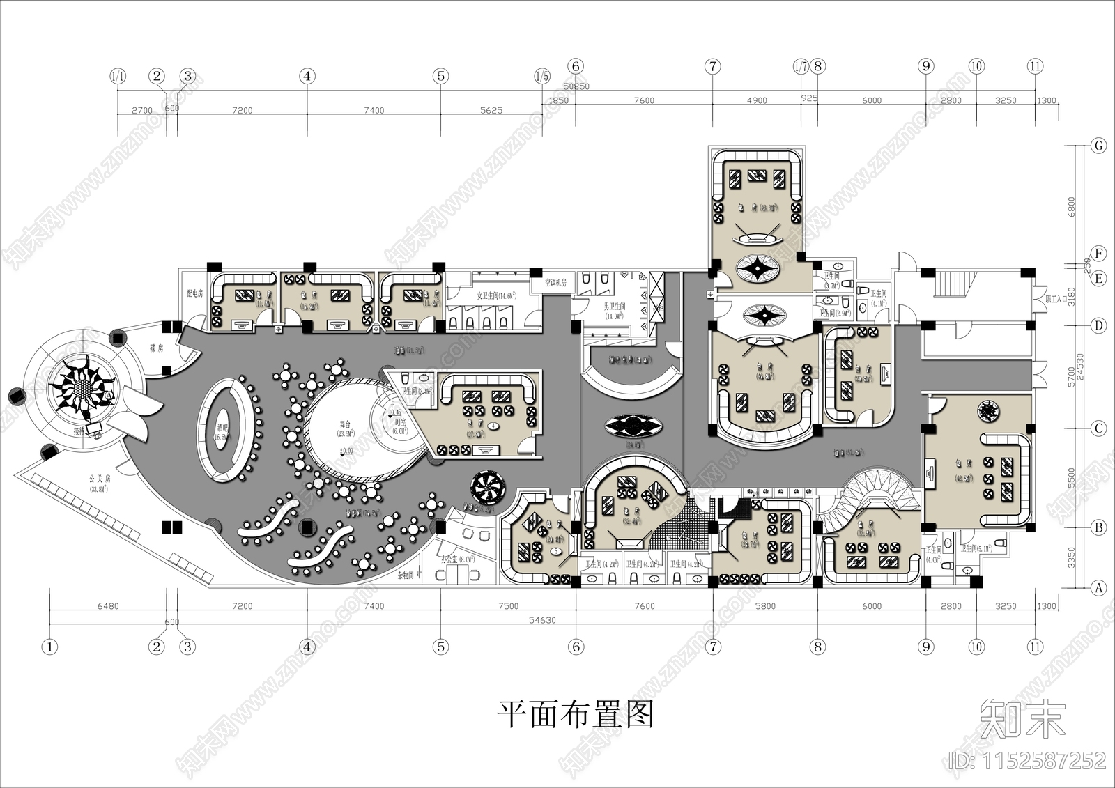 800㎡KTV酒吧平面布局图施工图下载【ID:1152587252】