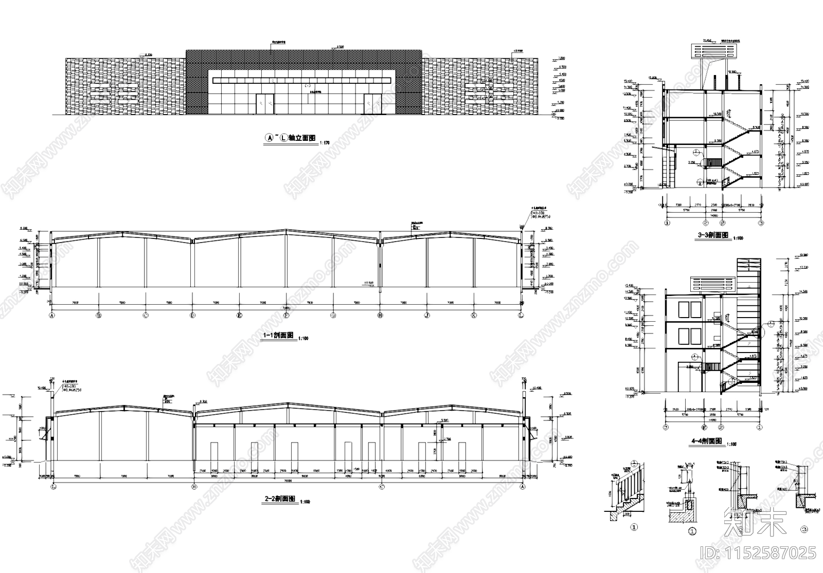 排架结构车间厂房办公楼工业建筑cad施工图下载【ID:1152587025】