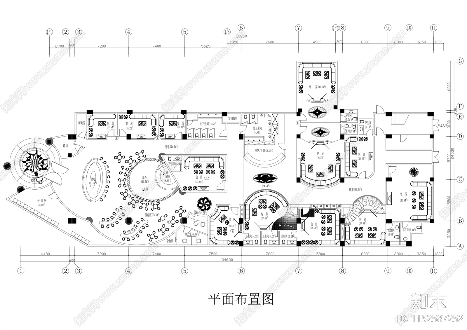 800㎡KTV酒吧平面布局图施工图下载【ID:1152587252】