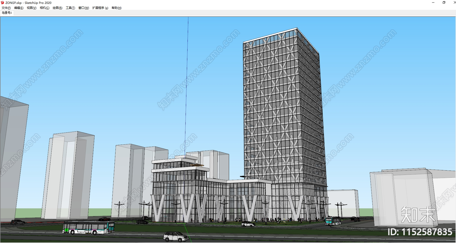 现代超高层办公楼SU模型下载【ID:1152587835】
