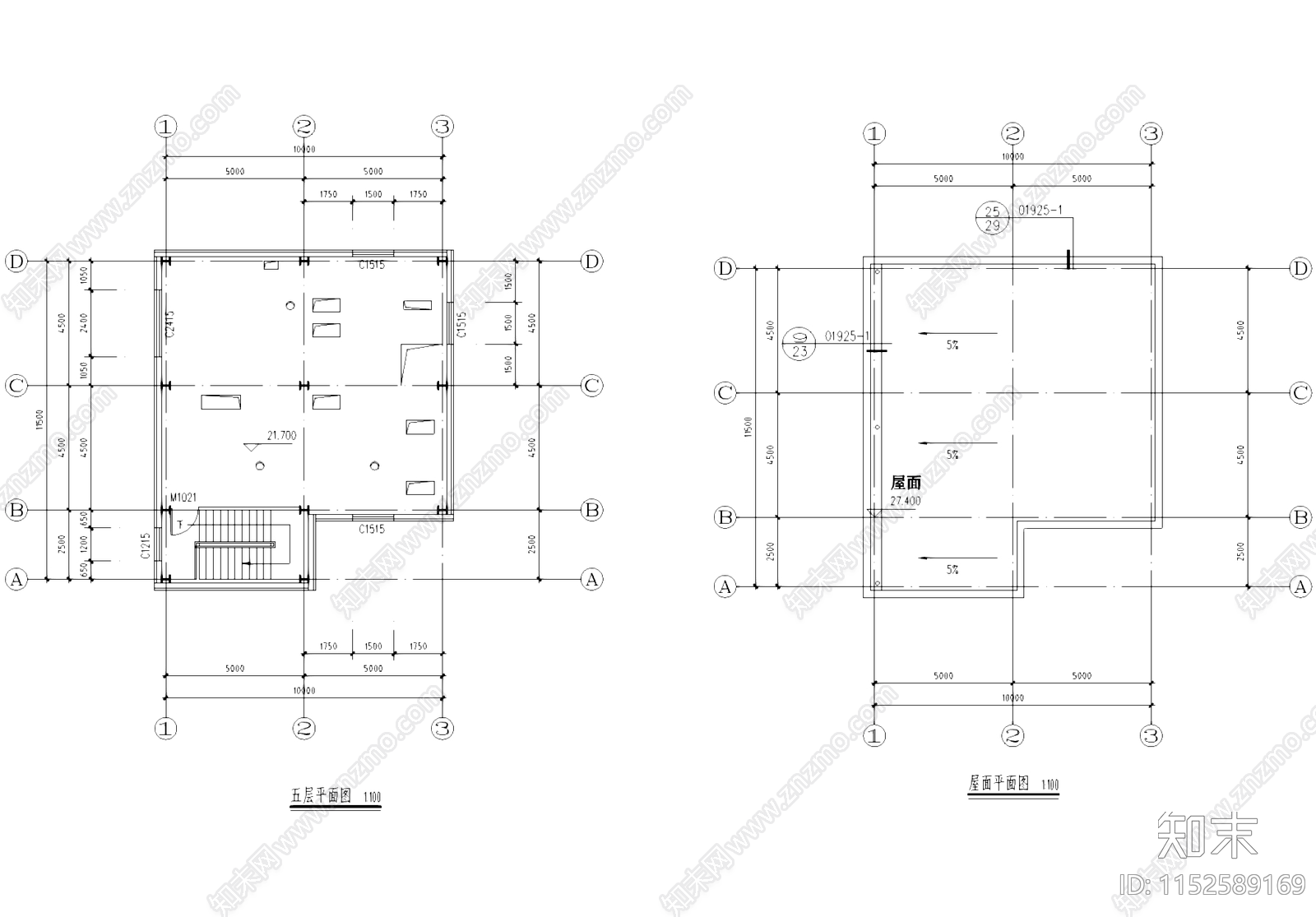 五层钢结构车间厂房大楼工业建筑cad施工图下载【ID:1152589169】