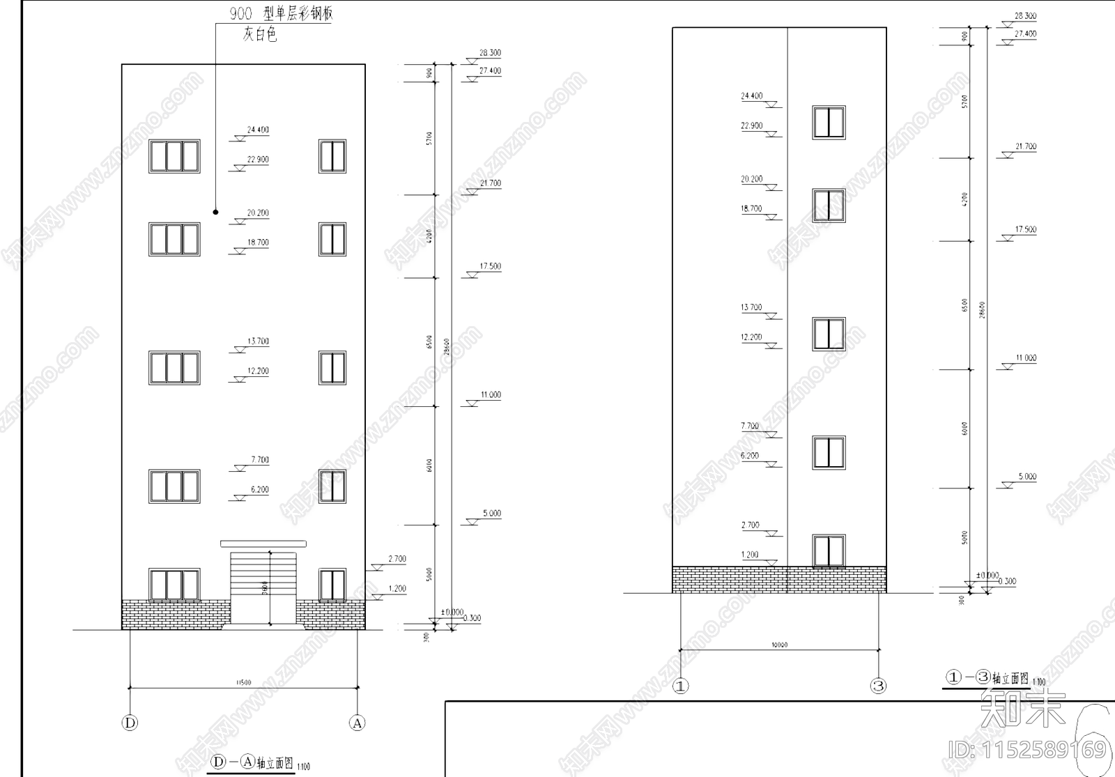五层钢结构车间厂房大楼工业建筑cad施工图下载【ID:1152589169】