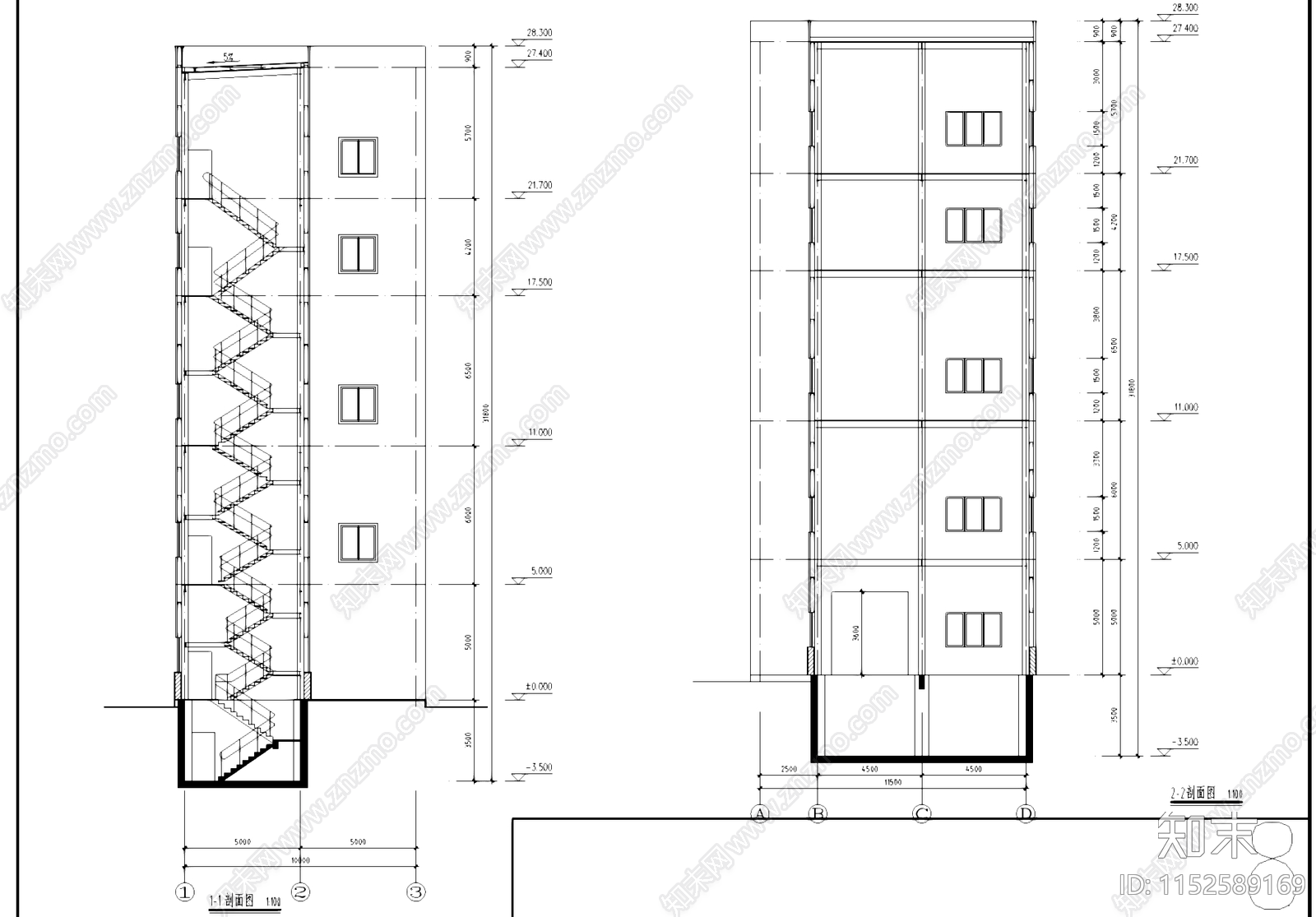 五层钢结构车间厂房大楼工业建筑cad施工图下载【ID:1152589169】