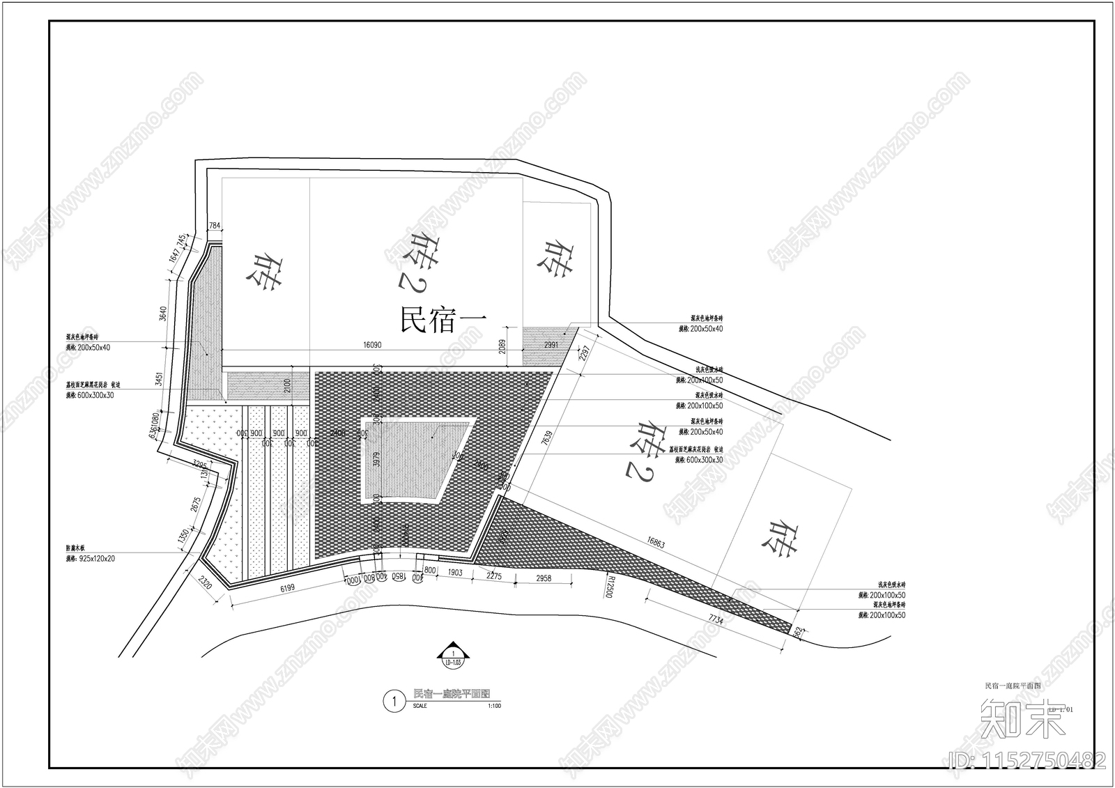 民宿庭院详图cad施工图下载【ID:1152750482】
