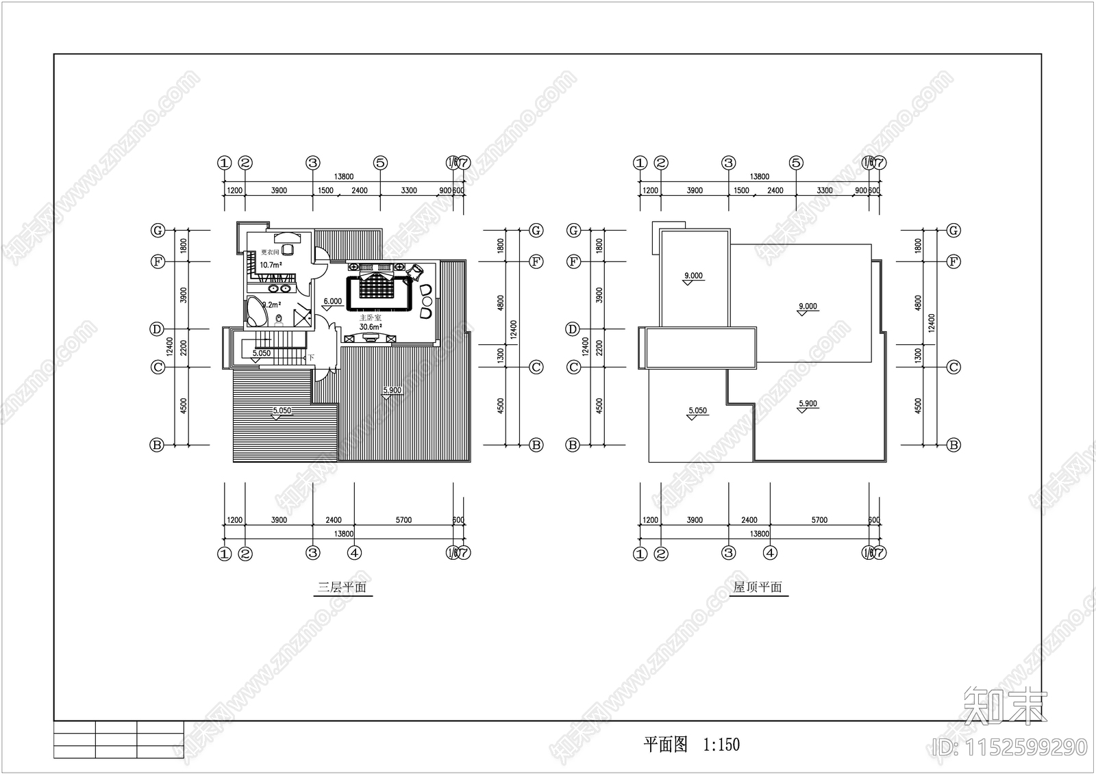 别墅建筑cad施工图下载【ID:1152599290】