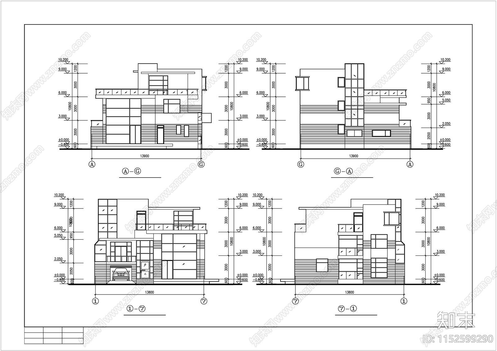 别墅建筑cad施工图下载【ID:1152599290】