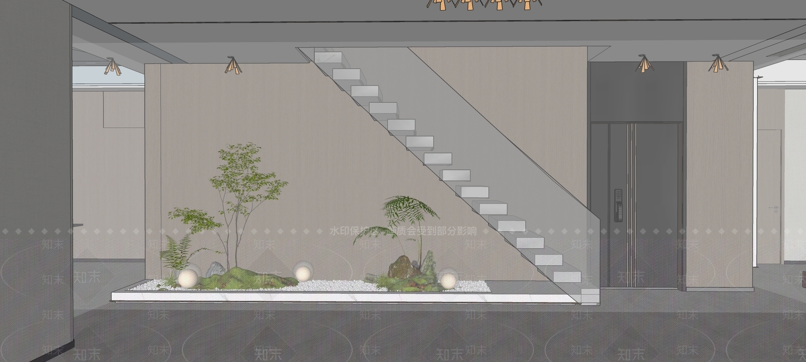 现代楼梯间SU模型下载【ID:1152654584】