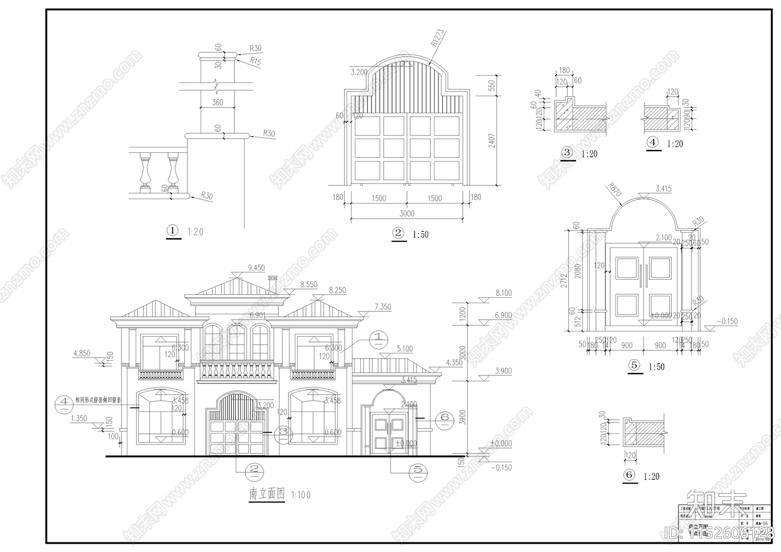 欧式简约农村别墅建筑cad施工图下载【ID:1152606128】