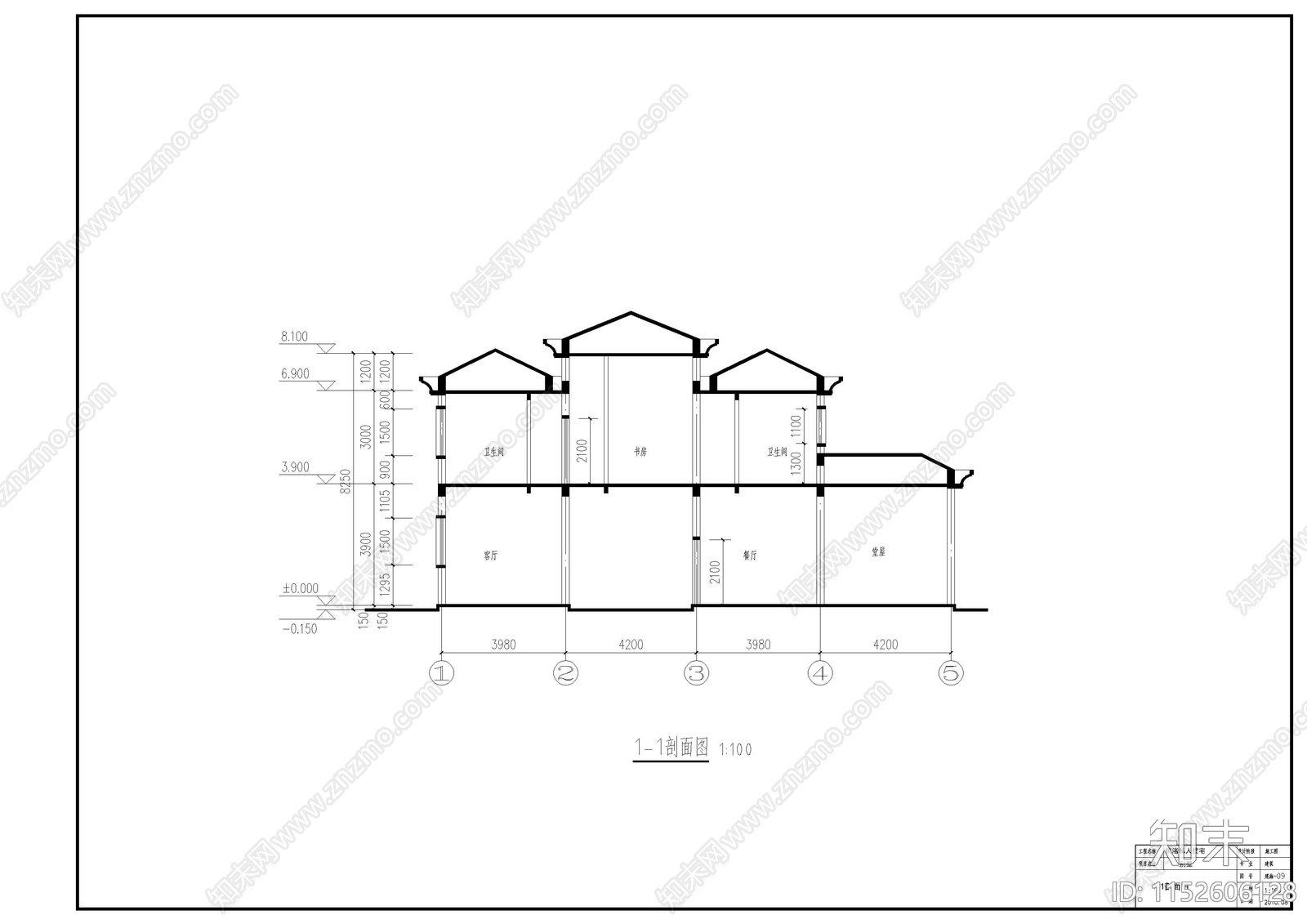 欧式简约农村别墅建筑cad施工图下载【ID:1152606128】