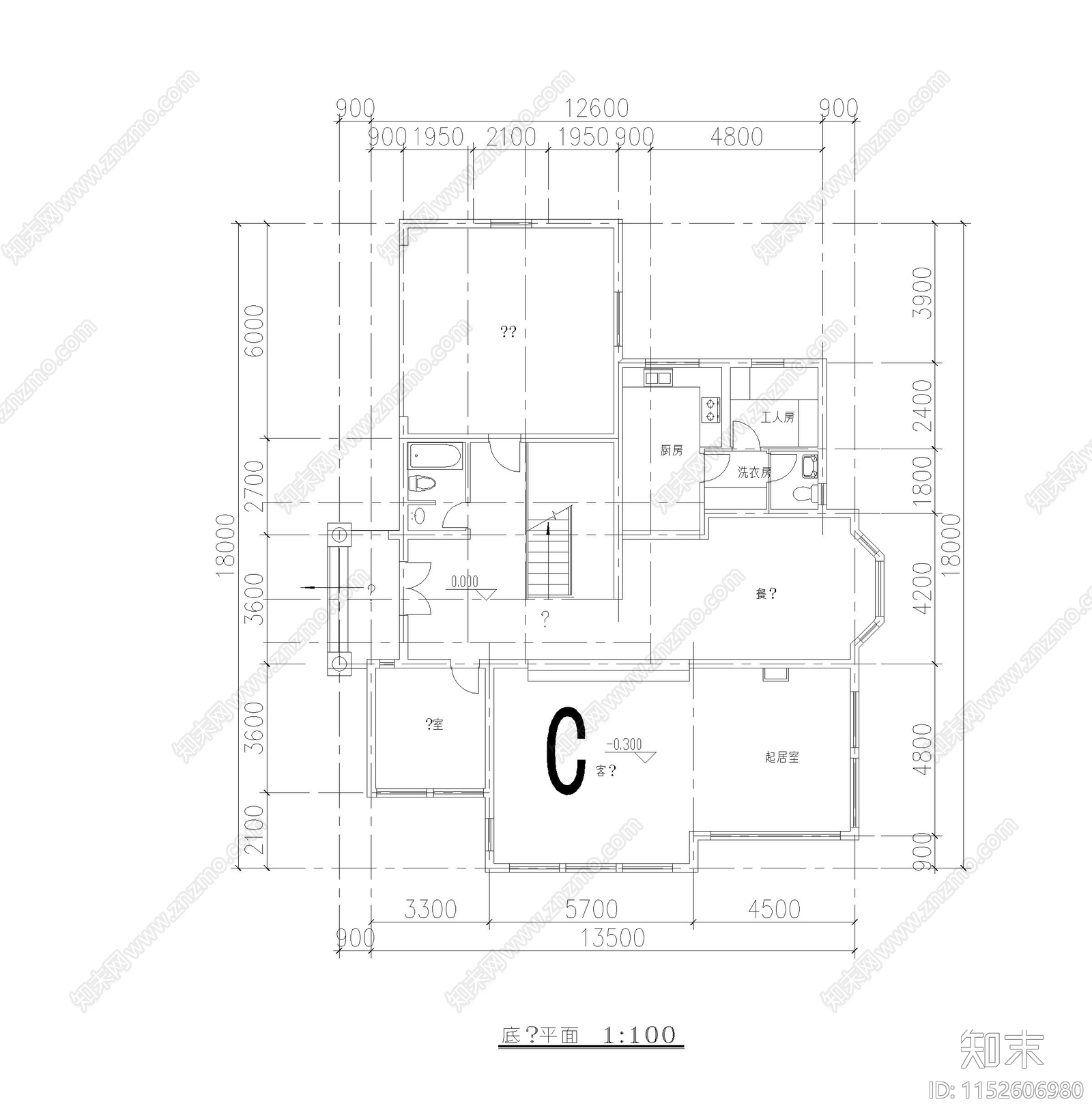 欧式简约农村别墅建筑cad施工图下载【ID:1152606980】