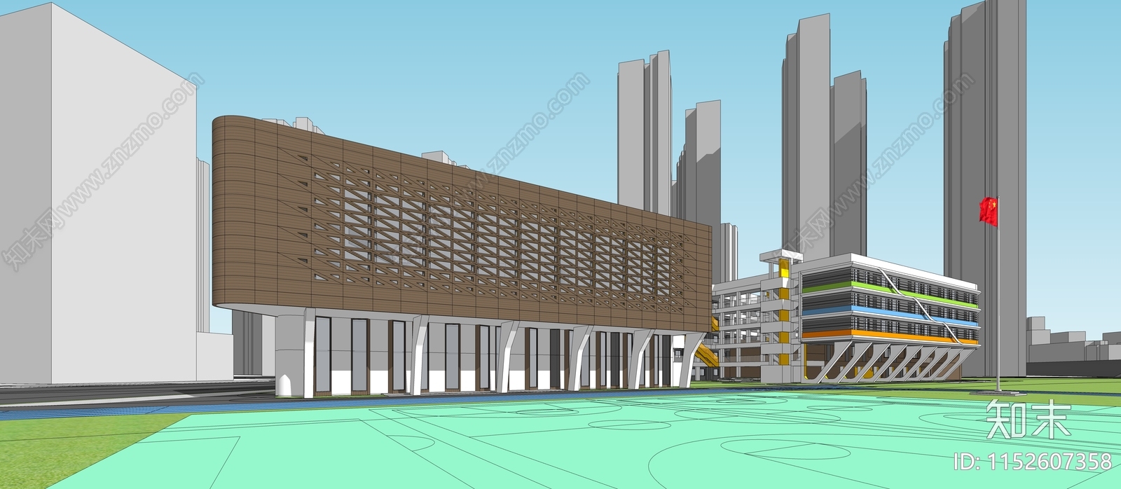 现代风格学校建筑SU模型下载【ID:1152607358】