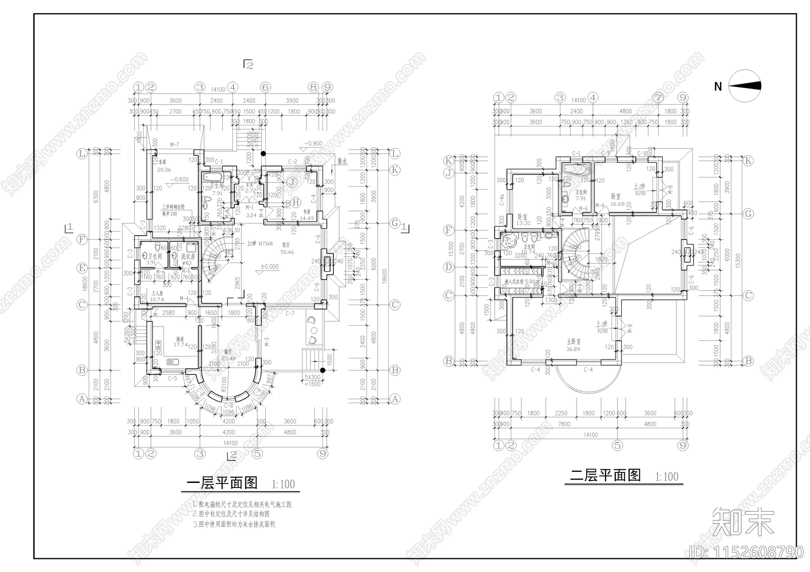 欧式简约农村别墅施工图下载【ID:1152608790】