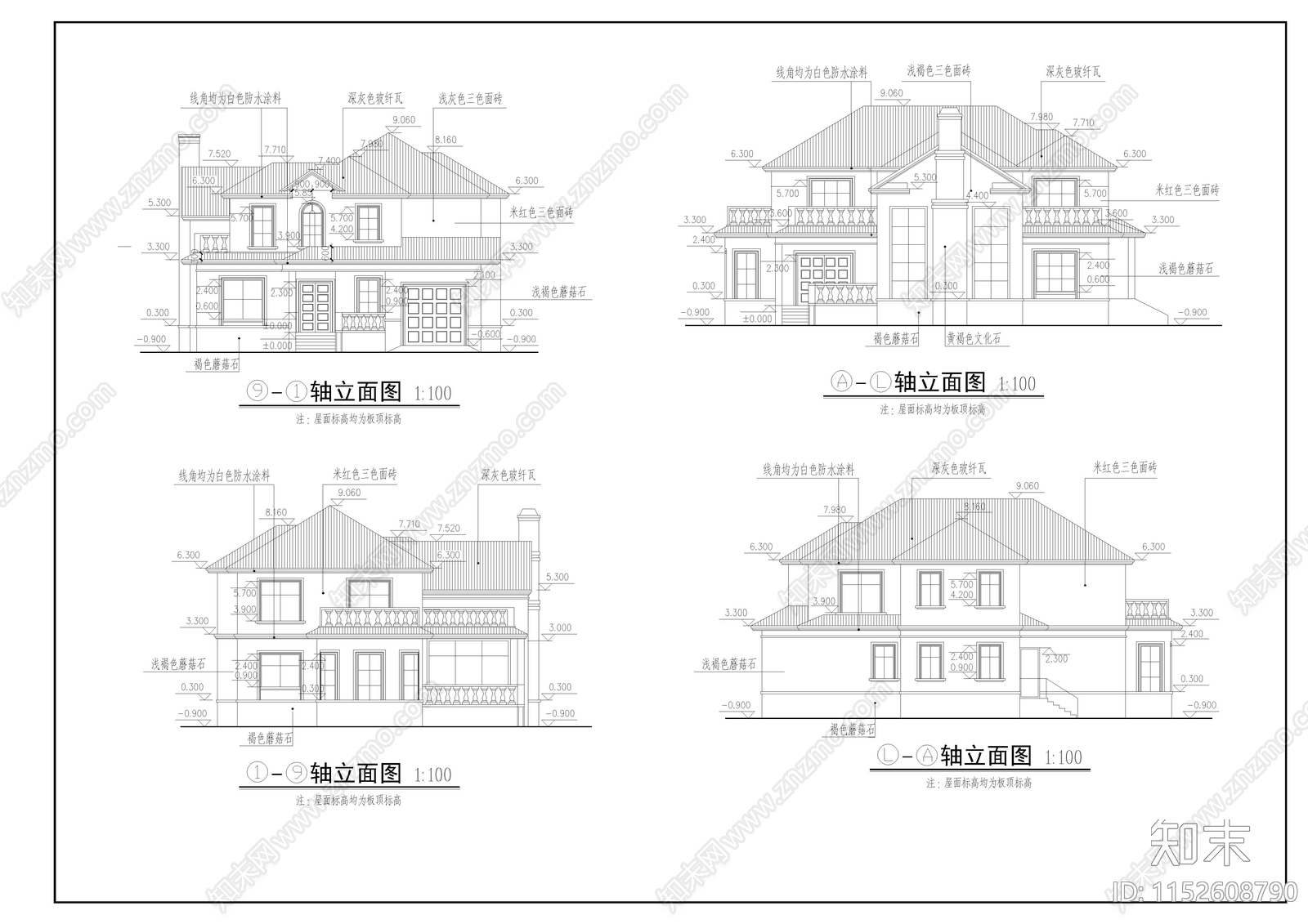 欧式简约农村别墅施工图下载【ID:1152608790】